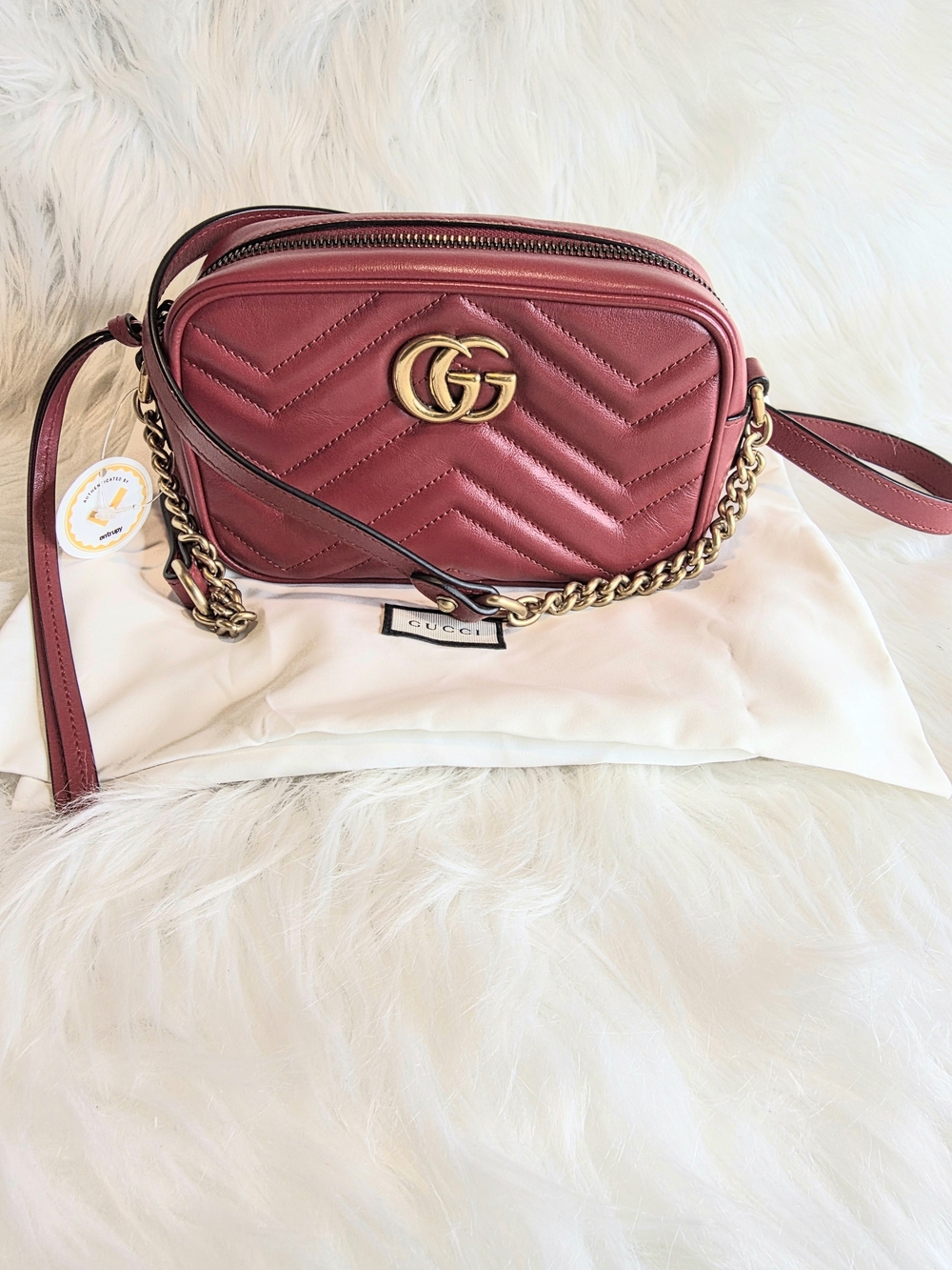 Gucci Red GG Marmont Matelassé Leather Quiled Crossbody Camera Bag Like New COA
